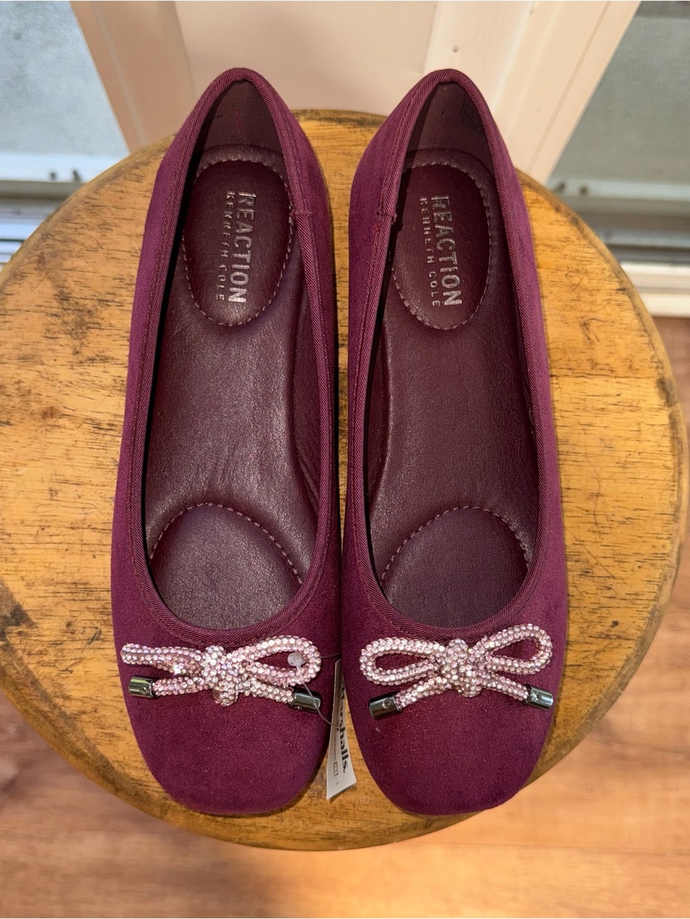 Kenneth Cole Reaction Elstree Jewel Ballet Flats Women 7 Burgundy Rhinestone NWT - Picture 5 of 16